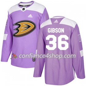 Adidas Maillot de Hockey Anaheim Ducks John Gibson 36 2017-2018 Violet Fights Cancer Practice Authentic - Homme
